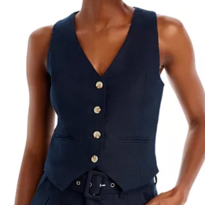 Nwt Blanknyc Navy Linen Pleated Vest Size Small